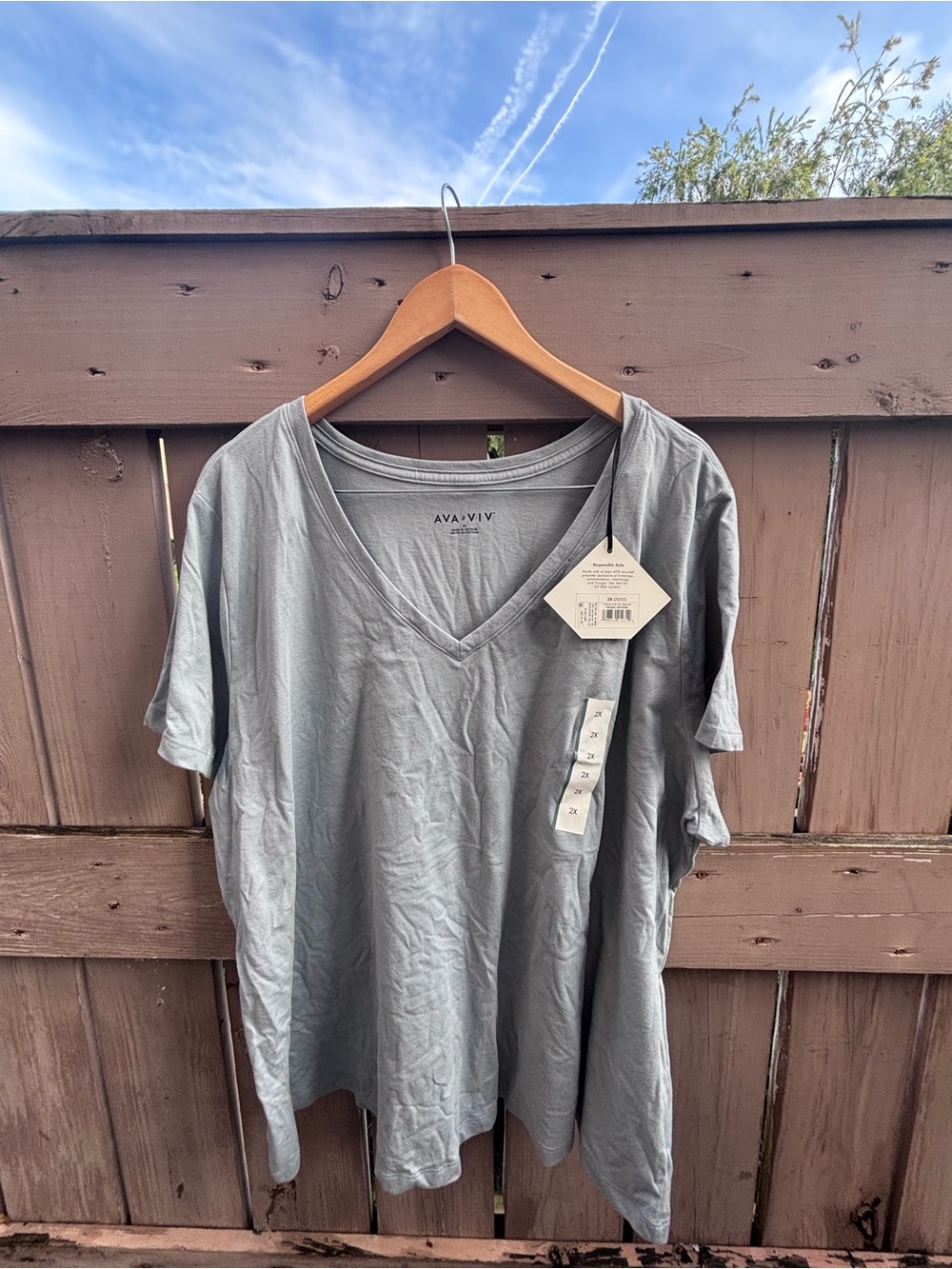 🎉NWT🎉 Ava & Viv Women's V-Neck Short Sleeve Tee in Light Gray